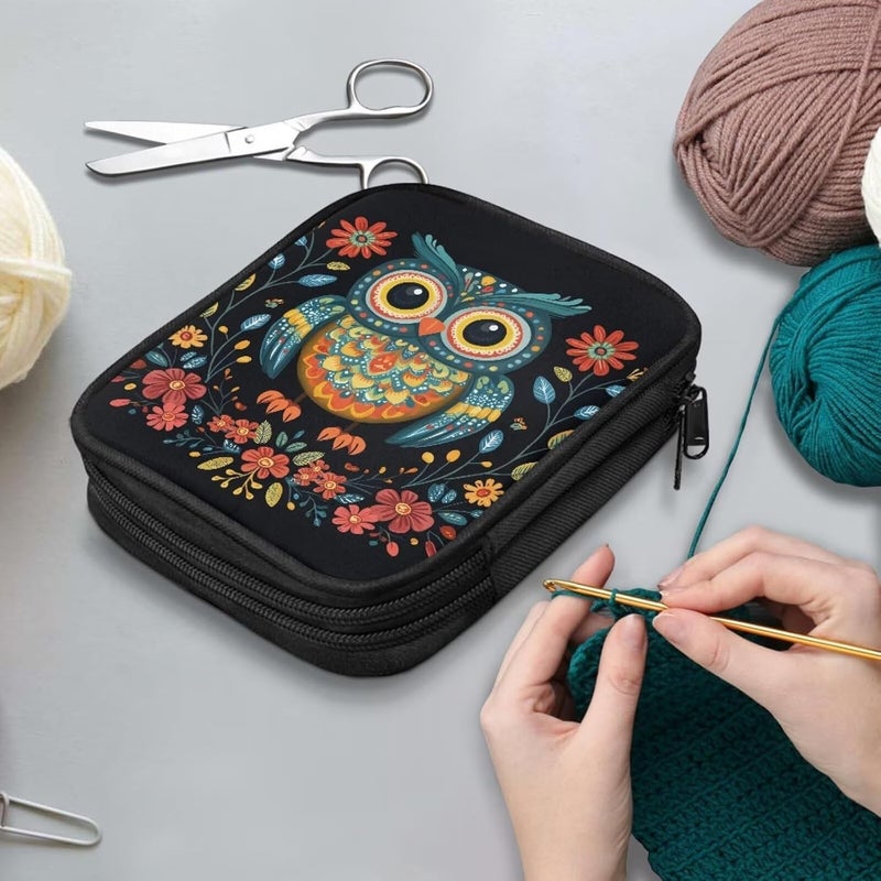 Xsehusvy Owl Fashion Crochet Hook Case Square Zipper Storage Organizer Bag Lightweight Crochet Hook Kit Tools Organizer Bags Easy to Hold - Image 3